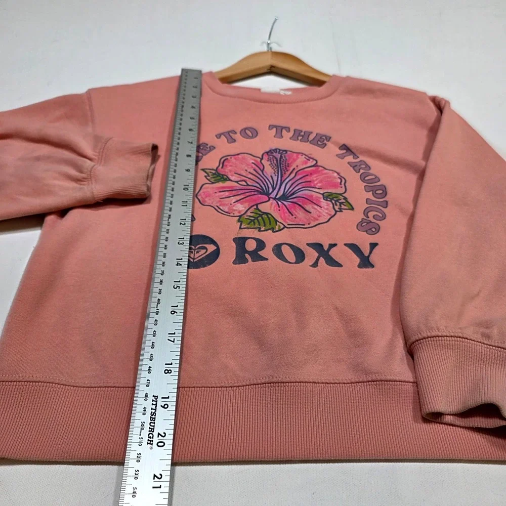 Roxy Sweatshirt Girls Medium 8/10 Pink Take Me To The Tropics Hibiscus RSFIB11S